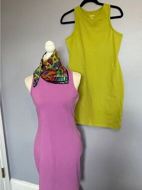 Sleeveless Bodycon Dress Duo - Pink & Lime